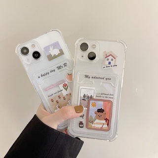 เคสโทรศัพท์มือถือ ลายการ์ตูนน่ารัก พร้อมช่องใส่บัตร สําหรับ Iphone 12pro xsmax 11 14promax 13 678plus Xr