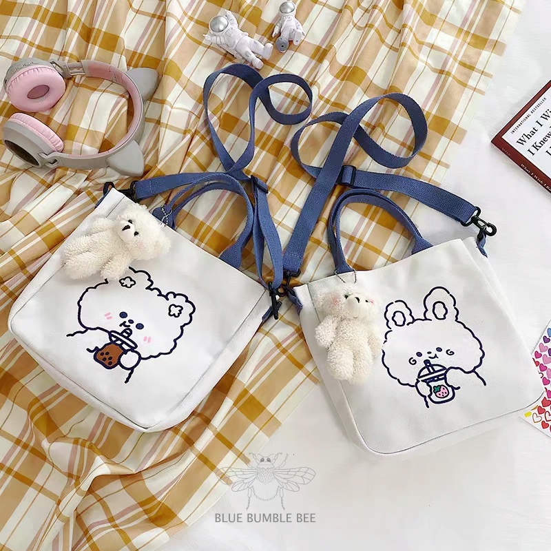 กระเป๋าสะพายข้าง-น้องหมี-กระต่าย-น่ารัก-ลายการ์ตูน-สไตล์เกาหลี