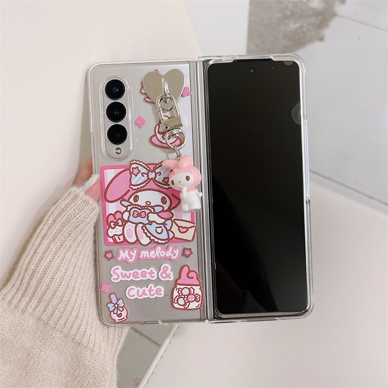 เคสโทรศัพท์มือถือแบบแข็ง-ใส-ฝาพับ-พร้อมจี้ตุ๊กตา-melody-cinnamoroll-dog-น่ารัก-สําหรับ-samsung-galaxy-z-fold-4-3-5g-z-fold4-fold3