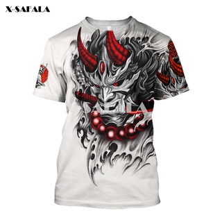 เสื้อยืดแขนสั้น พิมพ์ลาย Samurai Tattoo Art Armor แฟชั่นฤดูร้อน สไตล์พังก์ ฮาราจูกุ สําหรับผู้ชาย