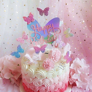 ภาพหน้าปกสินค้าBiling Colourful Laser Butterfly \"Happy Birthday\" Cake Topper Wedding Bride Dessert Decoration for Birthday Party Lovely Gifts ซึ่งคุณอาจชอบสินค้านี้