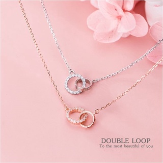 s925 Double Loop necklace สร้อยคอเงินแท้ ห่วงคู่รัก  ใส่สบาย เป็นมิตรกับผิว