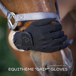 ถุงมือขี่ม้า สีดำ EQUITHÈME "GRIP” GLOVES BLACK