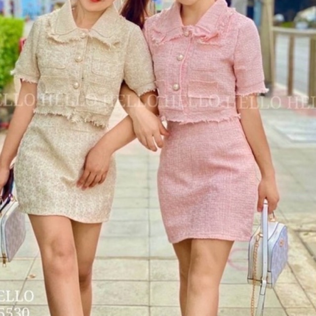 ชุดเซ็ต-ผ้าทวิต-ลุคคุณหนูสาวหวาน-สวยมาก-ราคาถูกมาก