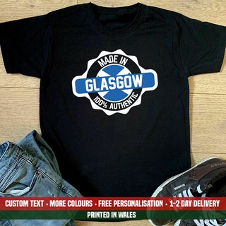 เสื้อยืดลําลอง ผ้าฝ้าย แขนสั้น พิมพ์ลาย Made In Glasgow เหมาะกับของขวัญวันพ่อ สําหรับครอบครัว