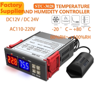 ภาพขนาดย่อของสินค้าAC110-220V DC12V 24 โวลต์ 10A คู่จอแสดงผล LED เทอร์โม STC-3028 อุณหภูมิความชื้นเมตรควบคุมด้วย P Robe