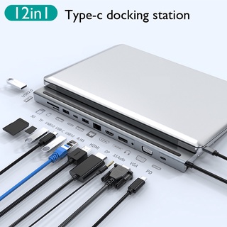 12in1 ฮับ Type-C USB C เป็น HDMI VGA DP 4K RJ45 1000M PD ชาร์จเร็ว USB3.0 TF SD Thunderbolt 3 4 HUB สําหรับแล็ปท็อป โทรศัพท์มือถือ แท็บเล็ต