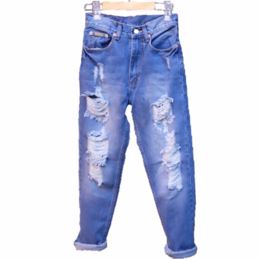 artery-jeans-กางเกงยีนส์ขายาวรุ่นผ้านอกทรงบอลลูน-boyfriend-เอวสูง-สกิดขาด-สียีนส์กลาง