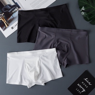 กางเกงบ็อกเซอร์ขาสั้น ผ้าเรยอน แบบบางพิเศษ ระบายอากาศได้ดี แฟชั่นฤดูร้อน สําหรับผู้ชาย มีสีดํา สีขาว