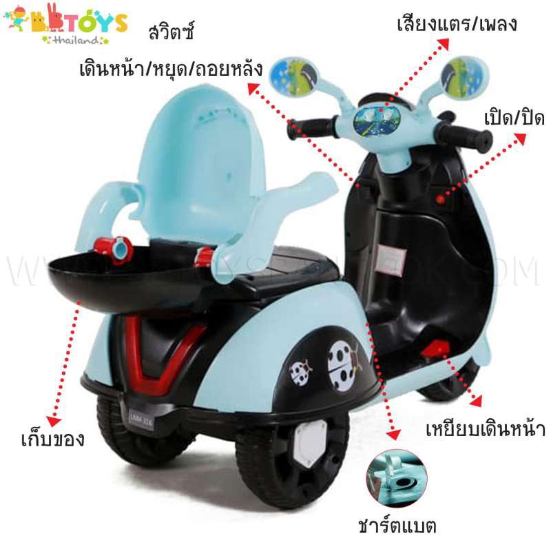 bbtoysth-รถมอเตอร์ไซค์แบตเตอร์รี่-รถเต่าทอง-มีที่เก็บของ-มีไฟ-เสียง-สีฟ้า-รุ่น-fw-1639-blue