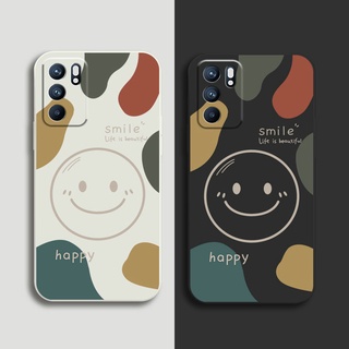 เคสโทรศัพท์มือถือ TPU นิ่ม ขอบตรง พิมพ์ลายหน้ายิ้ม Happy Face สําหรับ OPPO A76 A36 A55 A15 A15S A53 A33 A52 A92 A31 A91 A16 A74 A95 A73 A94 A93 A54 A5 A9 2020 A3S A12e A1K F1S F5 เยาวชน A83 F11 F9 A7 A5S Ax7 Reno 5F 4F 3 5 6 5G 4G