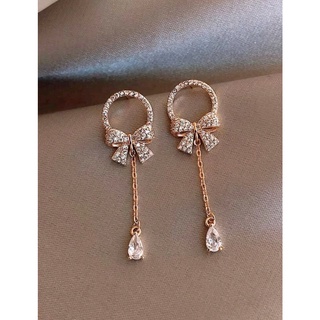 ต่างหูแฟชั่น ต่างหูโบว์เล็ก น่ารักๆ Bow Decor Drop Earring (ส่งจากไทย)