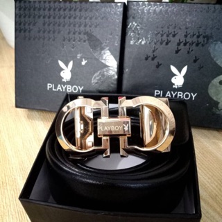 PLAYBOY Leather Belt   New Arrival !! เข็มขัดหนัง PU เรียบ หรู สัมผัสนุ่มมือ สีทอง