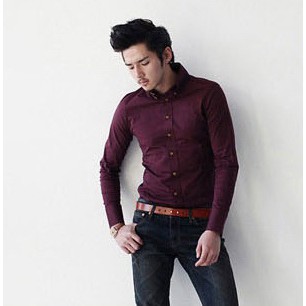 เสื้อเชิ๊ตแขนยาว-เสื้อเชิ๊ตทำงาน-แฟชั่นผู้ชายเกาหลี-เสื้อสีแดง-ไซส์-xl-slimfit-สินค้าพร้อมส่ง