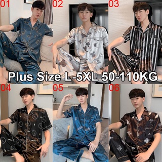 ชุดนอนแขนสั้น ผ้าซาติน และผ้าเรยอน และผ้าเรยอน ทรงหลวม ขนาดใหญ่ สไตล์เกาหลี สําหรับผู้ชาย ไซซ์ L - 5XL