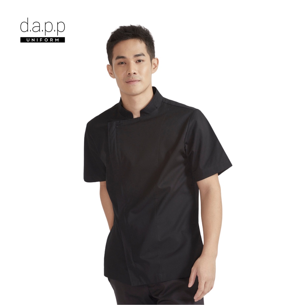dapp-uniform-เสื้อเชฟ-แขนสั้น-แบบซิปด้านหน้า-jeff-white-zipper-shortsleeves-chef-jacket-สีดำ-tjkb1005