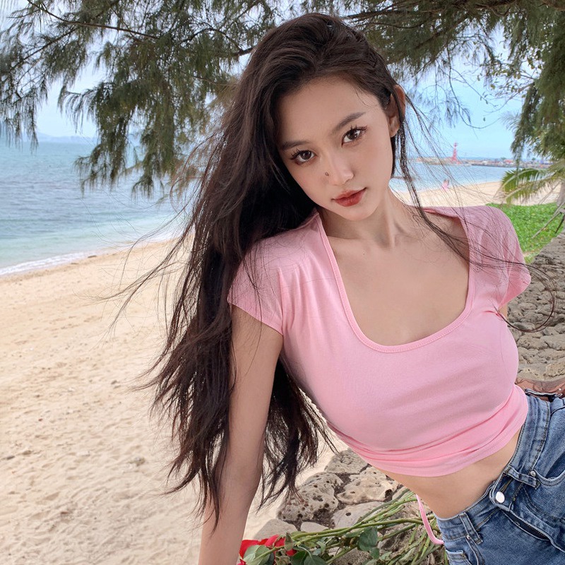 เสื้อครอปท็อป-แขนสั้น-แบบเข้ารูป-เซ็กซี่-สไตล์สตรีท-สําหรับผู้หญิง