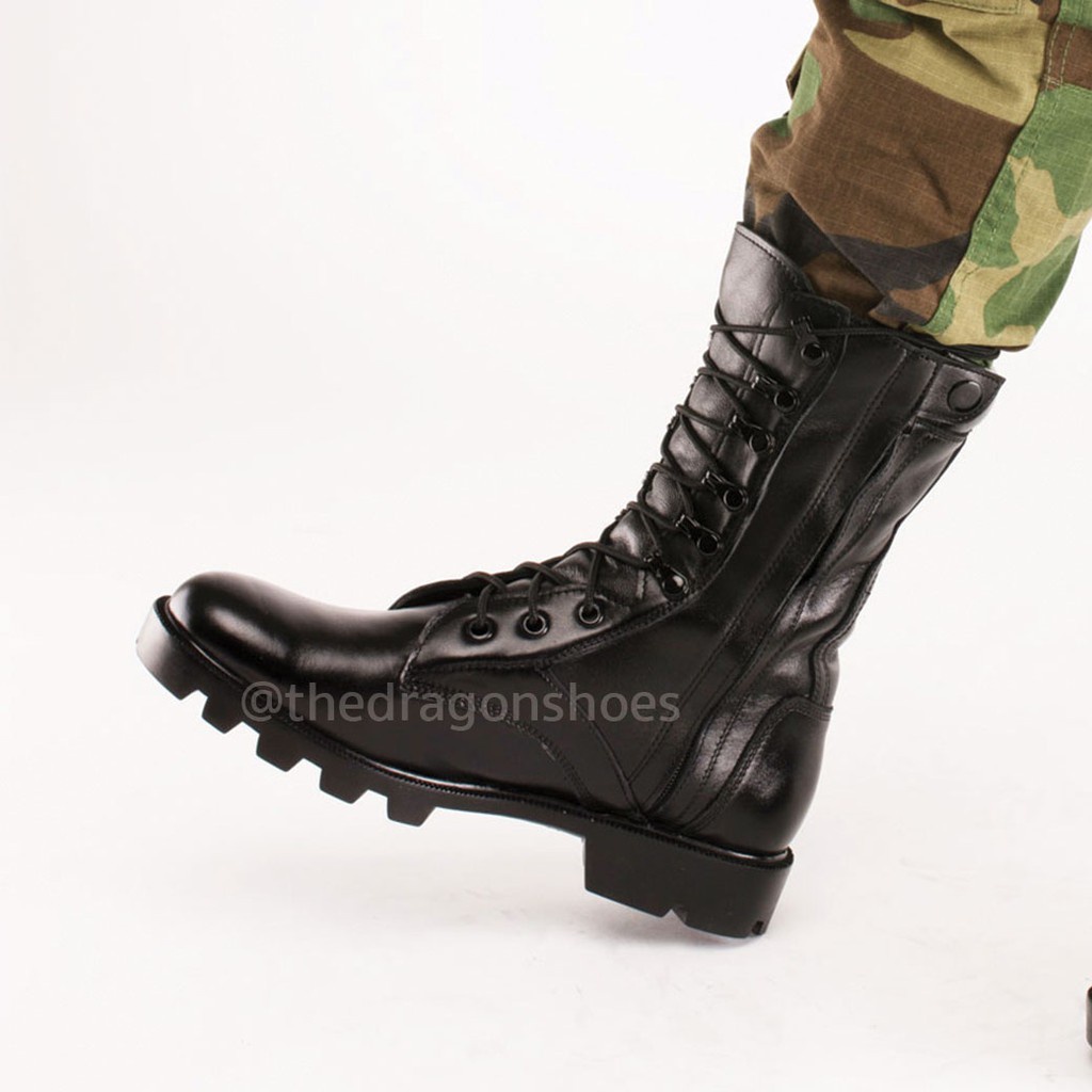 รองเท้าคอมแบต-คอมแบทติดซิปข้าง-หนังวัวแท้-คอมแบททหารติดซิปข้าง-9รู-ทรงr-ขอบนวม-ซับในฟองน้ำ-รองเท้าทหาร