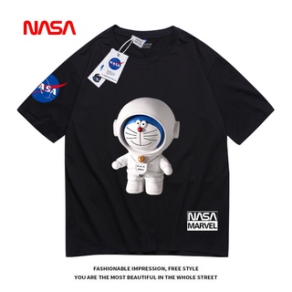 เสื้อโอเวอร์ไซ - เสื้อยืดแขนสั้นผ้าฝ้ายบริสุทธิ์ระบายอากาศพิมพ์NASA&amp;โดราเอมอนถนนอวกาศแฟชั่นฤดูร้อนส