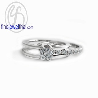 Finejewelthai แหวนเพชร-แหวนเงิน-แหวนเซ็ต-Diamond CZ-Silver-Set-Ring-R1401cz-R1304cz