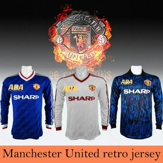 เสื้อกีฬาแขนยาว ลายทีมชาติฟุตบอล MU UTD Man United 1986 92 93 คุณภาพสูง สไตล์เรโทร สําหรับผู้ชาย ไซซ์ S - 2XL