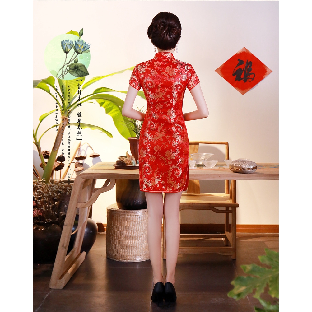 ภาพสินค้าduankuan-6 ชุดกี่เพ้าหญิง แขนสั้น ผ่าข้าง ลายดอก เข้ารูป สไตล์จีน จากร้าน commodity.city5528 บน Shopee ภาพที่ 5