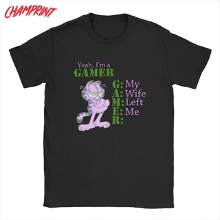 เสื้อยืดผ้าฝ้ายพิมพ์ลายขายดี เสื้อยืดที่คุณต้องการHH เสื้อยืดแขนสั้นพิมพ์ลาย Yeah IM A Gamer Garfield Cat สําหรับผู้ชาย