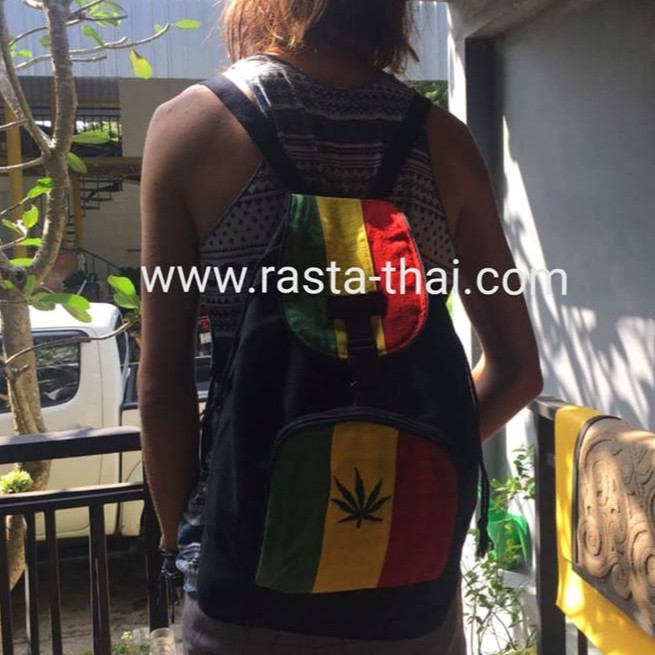 กระเป๋าเป้ราสต้า-rasta-backpack-สีเขียวเหลืองแดงปักลายใบ