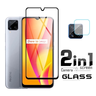 เก็บเงินปลายทาง ตรงรุ่น ได้แป็นชุด2in1 Realme C12 ฟิล์มเลนส์กล้อง + ฟิล์มกระจกเต็มจอขอบดำ ฟิล์มกันกระแทก