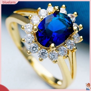 Blue2 แหวนแต่งงาน ประดับพลอยเทียม หรูหรา ของขวัญ สําหรับผู้หญิง งานพรอม