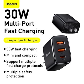 Baseus 30w Usb Charger C+U+UQuick Charger Adapter 5A  Fast Charging Travel Wall Charger