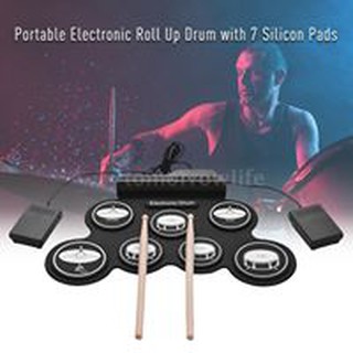 กลองชุด 7 ชิ้น Electric Drum Pad Kit Digital Drum วัสดุทำจากซิลิโคนคุณภาพดี ขนาดบางพกพาได้ง่าย ตีได้เหมือนกลองจริง ให้เ