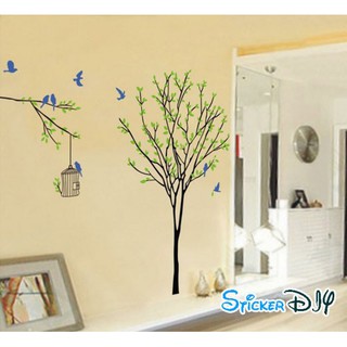 Transparent wall sticker สติ๊กเกอร์ติดผนัง ต้นไม้กรงนกฟ้า (กว้าง140cm.xสูง120cm.)