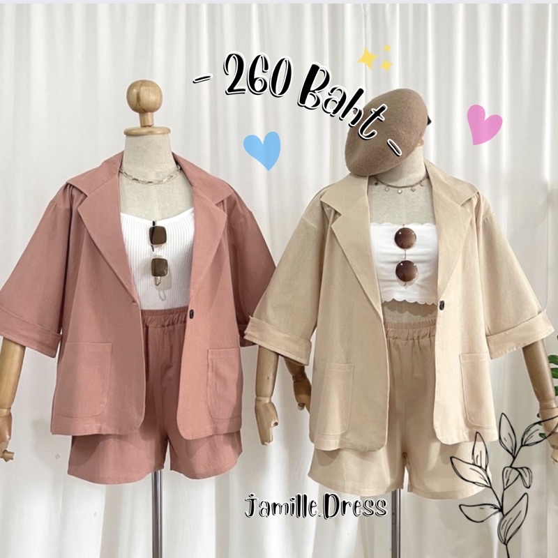 ภาพหน้าปกสินค้า" เซตสูท 2 ชิ้น ผ้าคัตตอนผสมลินิน "  SS-125 จากร้าน jamille.dress บน Shopee