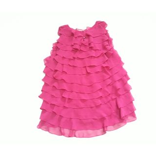 เสื้อแขนกุดสีชมพูบานเย็นชั้นระบาย