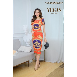 Dress เดรสพิมพ์ลายป้าย : Vegas ( Made in Korea)