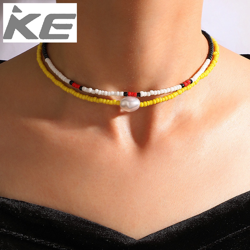 black-and-white-red-contrast-necklace-yellow-rice-beads-acrylic-pearl-double-necklace-for-girl