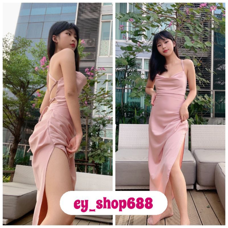 ey-shop688-พร้อมส่ง-311-ชุดเดรสสสายเดี่ยว-ผ้าซาตินอีตาลี-เดี่ยวสายไขว้ข้างหลัง