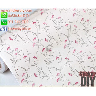 SALE Wallpaper sticker วอลเปเปอร์แบบกาวในตัว ลายดอกเปรี้ยวปี๊ด สีชมพู (กว้าง122cm.xยาว5m.)