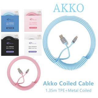 Akko สายเคเบิลโลหะ TPE และคอยล์ Type C เป็น USB-A ยาว 1.35 ม. ถอดออกได้ สําหรับคีย์บอร์ด Mechanical