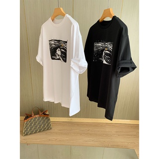 เสื้อยืดแขนสั้น ผ้าฝ้ายแท้ พิมพ์ลายภาพวาดนามธรรม ทรงหลวม ขนาดใหญ่ เข้ากับทุกการแต่งกาย แฟชั่นฤดูร้อน สําหรับผู้หญิง