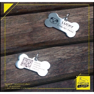 STLINLESS  STEEL PATG TAG ป้ายชื่อสัตว์เลี้ยง แบบกระดูก สแตนเลสแท้