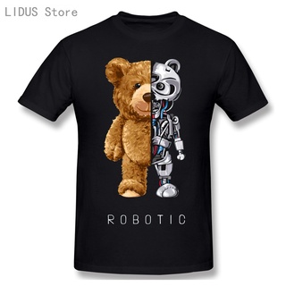 เสื้อยืดโอเวอร์ไซส์เสื้อยืดแขนสั้นผ้าฝ้ายพิมพ์รูปหุ่นยนต์หมีโอเวอร์ไซส์แฟชั่น 2021S-4XL