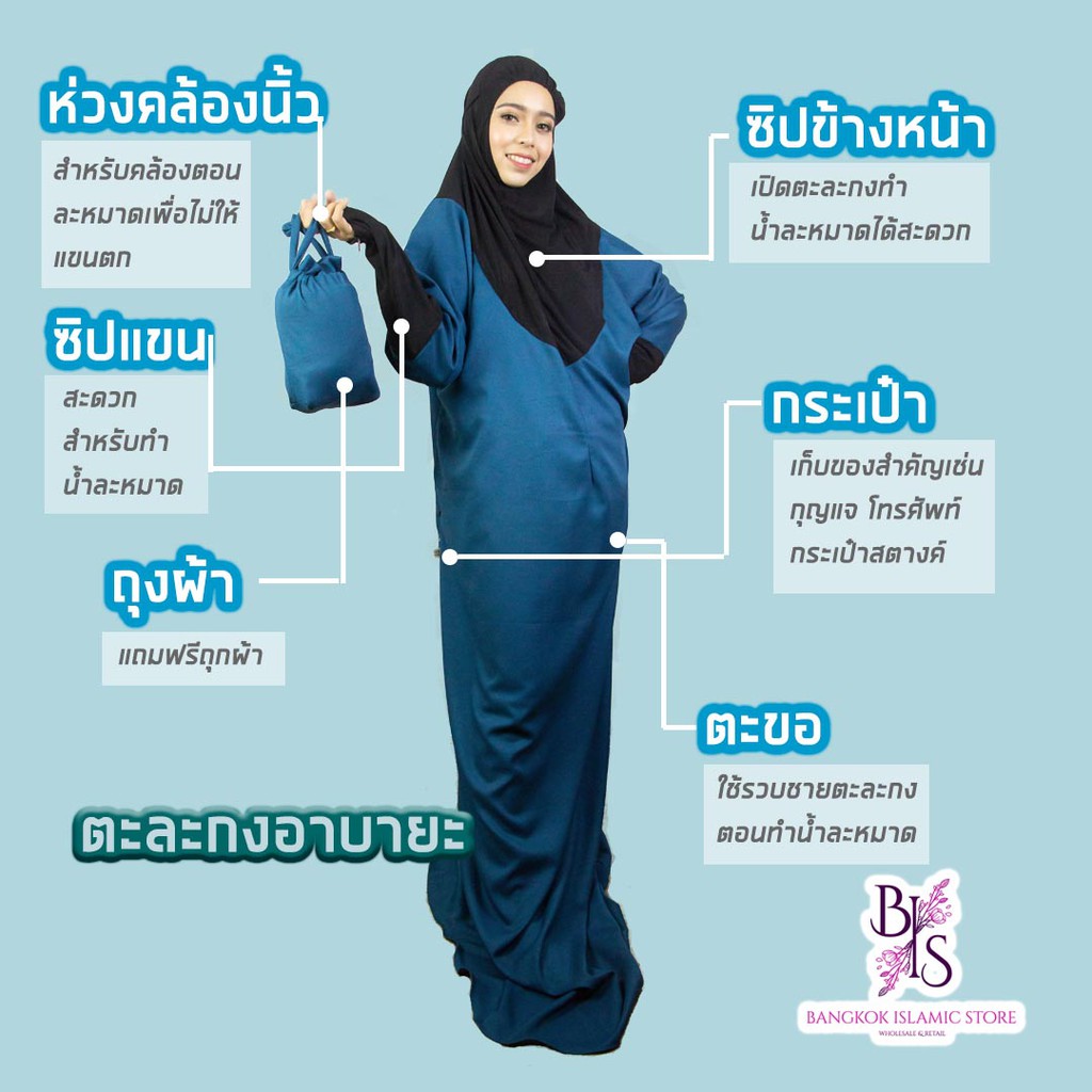 ตะละกงอาบายะ-ตะละกง-ชุดละหมาด-ชุดคลุมละหมาด-แถมฟรีกระเป๋า-telekung-abaya