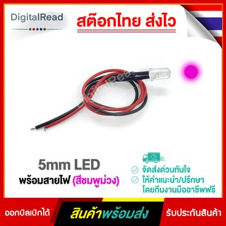 5mm LED พร้อมสายไฟ (สีชมพูม่วง)