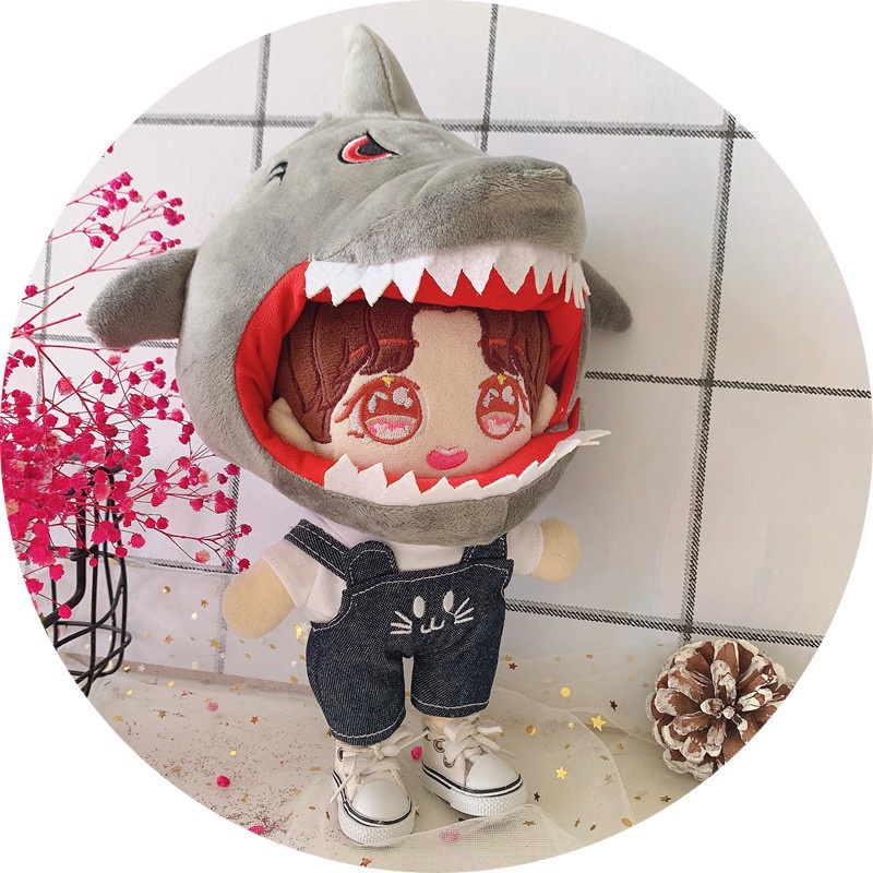 birthday-gift-doll-wear-dinosaur-hat-shark-hat-suspender-pants-20cm-toy-clothes-doll-dress-up-clothes-puppet-wear