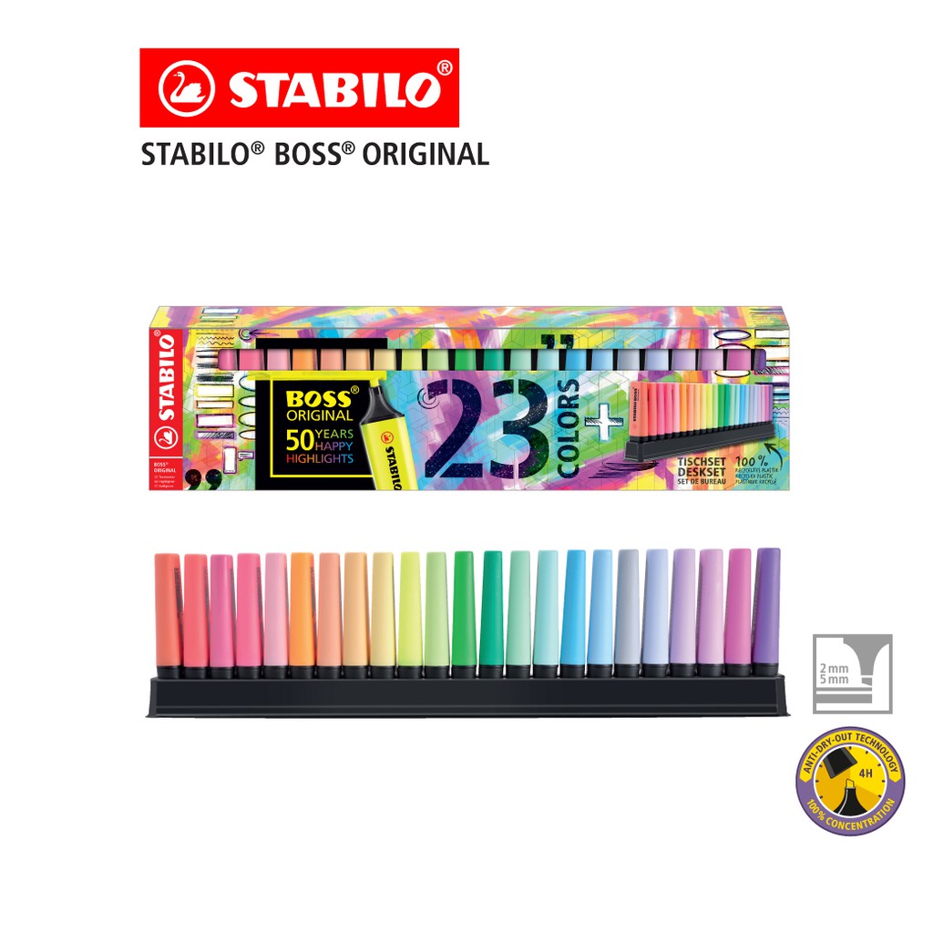 ราคาและรีวิวSTABILO สตาบิโล Boss Original Deskset ปากกาเน้นข้อความ ปากกา ปากกาไฮไลท์ ปากกาไฮไลต์ ชุด 23 สี