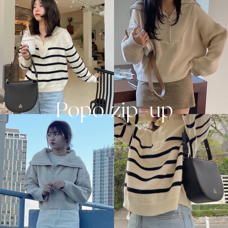 cpjgirlxx-พร้อมส่ง-popo-zip-up-sweater-สเว็ตเตอร์ไหมพรมเกาหลีซิปครึ่งตัว