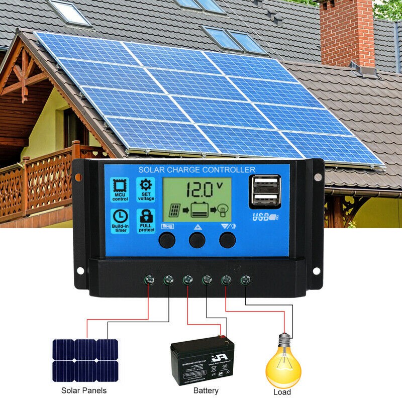 ภาพหน้าปกสินค้าMPPT Solar Charge Controller 12V 24V LCD Display โซลาชาร์จเจอร์ ควบคุมการชาร์จพลังงานแสงอาทิตย์แบบ Dual USB