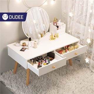 DUDEE โต๊ะเครื่องแป้งสไตล์มินิมอล ทรงเตี้ยสำหรับนั่งพื้นสามารถถอดกระจกออกเป็นโต๊ะเขียนหนังสือได้